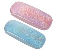 TRUEIN Funda de Gafas Rígida de 2 Piezas, Estuche de Anteojos de Protección de Cuero de PU, Funda de Gafas de Purpurina con Paño de Limpieza, Portátil Estuche Gafas de Sol Niña Mujer