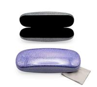 TRUEIN Funda de Gafas Rígida de 2 Piezas, Estuche de Anteojos de Protección de Cuero de PU, Funda de Gafas de Purpurina con Paño de Limpieza, Portátil Estuche Gafas de Sol Niña Mujer