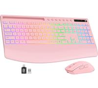 Trueque Combo de teclado y mouse inalámbricos, teclado retroiluminado recargable de 4000 mAh con reposamuñecas y soporte para teléfono, escritura silenciosa de tamaño completo, 2.4G USB-A/Type-C para
