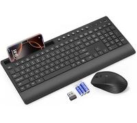 Trueque Combo de teclado y mouse inalámbricos, teclado silencioso de tamaño completo con reposamanos, soporte para teléfono, teclas multimedia, interruptor de encendido, compatible con Windows, Chrome