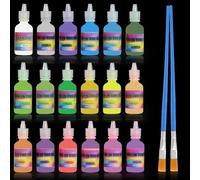 Trukafie Pintura fluorescente, 18 x 30 ml, pintura acrílica neón con 2 pinceles de luz negra, color que brilla en la oscuridad, para Halloween, carnaval, decoración navideña