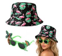 Trukafie Sombrero de pesca de flamenco para hombre y mujer con gafas divertidas, divertido disfraz de fiesta de Mallorca, sombrero de pesca para verano al aire libre playa viajes