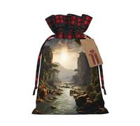 Trukd Bolsas de regalo de arpillera de Navidad con cordón, bolsas de regalo para dulces, recuerdos de fiesta de vacaciones, montañas y ríos