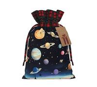 Trukd Bolsas de regalo de arpillera de Navidad con cordón, bolsas de regalo para dulces, recuerdos de fiesta de día festivo, bolsas de tierra Saturno Júpiter