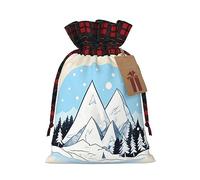 Trukd Bolsas de regalo de arpillera de Navidad con cordón, bolsas de regalo para dulces, recuerdos de fiesta de vacaciones, bolsas de montañas cubiertas de nieve