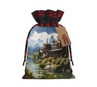 Trukd Bolsas de regalo de arpillera de Navidad con cordón, bolsas de regalo para dulces, recuerdos de fiesta de vacaciones, bolsas de ciudad de cuento de hadas