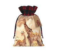 Trukd Bolsas de regalo de arpillera de Navidad con cordón, bolsas de regalo para dulces, regalos de fiesta de vacaciones, bolsas de madre e hijo de jirafa