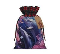 Trukd Bolsas de regalo de arpillera de Navidad con cordón, bolsas de regalo para dulces, regalos de fiesta de vacaciones, delfines de mar profundo y bolsas de flores rosas