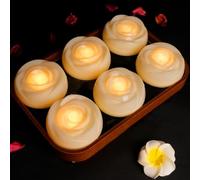 Trulloyoo 6 Piezas de Velas Flotantes Blancas Grandes, Duración Individual de 120 Horas, Diámetro 7mm, LED en Forma de Flor, Impermeable, Vela Flotante de Luz Cálida en Blanco para Decoración