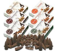 Trumiri Woody Backflow - Conos de Incienso - Paquete Variado - Total 60 Conos de Incienso Cascada (6 Aromas x 10 Conos) - Salvia Blanca, Palo Santo, Sangre de Dragones, sándalo - Conos de reflujo de