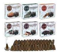 Trumiri Woody - Conos de Incienso - Paquete Variado - Total 60 Conos de Incienso (6 Aromas x 10 Conos) - Salvia Blanca, Palo Santo, Sangre de Dragones, sándalo - Conos de Incienso - Conos de Incienso