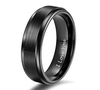TRUMIUM Anillo de boda de carburo de tungsteno de 6 mm, 8 mm, para hombres y mujeres, borde de paso, negro/plateado grabado I Love You Comfort Fit 4-15, Metal