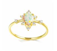 Trumium Real 925 Plata Esterlina Blanco Fuego Ópalo Anillo Oro Gota de Agua Chapada en Oro Promesa De Compromiso Anillos De Boda De Amor Para Mujeres