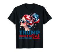 Trump Girl No Apologies Messy Bun Gafas de Sol Trump Bandera de Estados Unidos Camiseta
