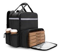 Trunab Mochila Expandible para Entrega de Alimentos con Soporte para 4 Tazas, Bolsa para Entrega de Pizza de 14" con Tablas de Soporte, Bolsa de Entrega Aislada con Tira Reflectante para Uber Eats