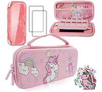 Trunple Funda de transporte de unicornio rosa compatible con Nintendo Switch Lite con purpurina de cristal, cubierta protectora suave + protector de pantalla + calcomanías, kit de accesorios de