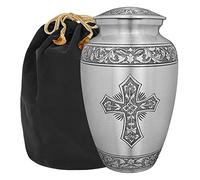 Trupoint Memorials Cremation Urns for Human Ashes, Religious Decorative Burial Urn for Adult Men and Women, Large Silver Cross