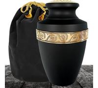 Trupoint Memorials Gran urna para Cenizas humanas Negra con diseño Griego Urna Conmemorativa Artesanal Aluminio Homenaje digno Bolsa de Terciopelo incluida