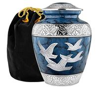 Trupoint Memorials Urna de cremación de Palomas Azules de Aluminio Hecha a Mano para Adultos, hasta 200 Libras