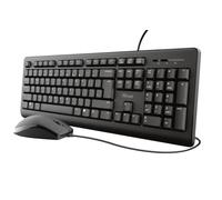 Trust 24089 Taro - Juego de teclado y ratón con cable - Qwerty UK Layout, teclado de tamaño completo, resistente a derrames, cable de 6 pies, enchufe USB y juego, combo silencioso para PC y ordenador portátil - negro