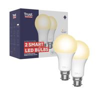 Trust WIFI B22 Bombilla LED, Compatible con Alexa y Google Home, Luz LED Regulable, No Hub, 2.4GHz Bombilla WiFi, Lámpara Luz Blanca de Cálida a Fría - Pack de 2