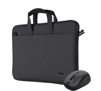 Trust Bologna Pack de Maletín para Portátil y Ratón, Eco Maletín para Portátil de Hasta 16", Correa Ajustable para Hombro, Ratón 800-1600 PPP, Microrreceptor USB, Mouse para Ordenador - Negro