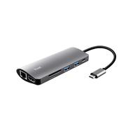Trust Dalyx Adaptador multipuerto USB-C 7 en 1, USB-C, 2 USB-A, HDMI, Ethernet, Lector de Tarjetas con Ranuras para Tarjetas SD y Micro-SD, Ordenador Portátil/Macbook/PC/Chromebook