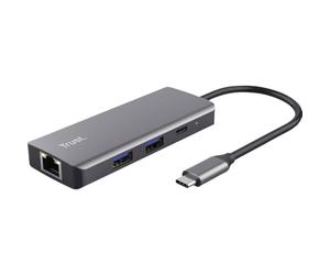 Trust Dalyx Adaptador USB C Multipuerto 6 en 1, Hub USB-C con 4K HDMI, 2X USB-C, 2X USB 3.1, 5 Gbps, Gigabit Ethernet, Estación de Acoplamiento para Ordenador, Portátil, Macbook Pro/Air