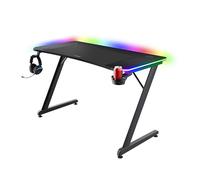 Trust Gaming GXT 710 Luminus Pro Mesa Gaming 120x60 con LED RGB, Cargador Inalámbrico de 10 W Integrado, 10 Modos de Color, Escritorio Gamer con Posavasos y Gancho Auriculares para Ordenador, Negro