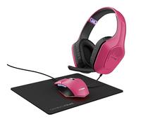 Trust Gaming GXT 790P Tridox Pack Gaming 3 en 1 - Cascos Ligeros con Drivers de 50 mm, Conexión 3.5 mm, Ratón Gamer USB 200-6400 dpi, Alfombrilla de Ratón, Paquete para PC/Portátil - Rosado