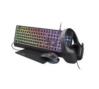 Trust Gaming GXT 792 Quadrox Pack 4 en 1 Teclado y ratón Gamer con Cable, AZERTY francés, Auriculares Ligeros con micrófono, Alfombrilla de ratón, Kit Gaming RGB para PC, Ordenador portátil, Color