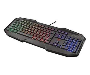 Trust Gaming GXT 830-RW Avonn Teclado Gaming, Disposición QWERTY Español, LED Iluminación, 12 Teclas Multimedia, Teclado Alámbrico para Windows, PC, Ordenador, Portátil - Negro