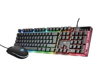 Trust Gaming GXT 838 Azor Mouse y Teclado para Juegos, diseño Italiano QWERTY, USB, Anti-ghosting, Teclado retroiluminado LED RGB, ratón Gaming 800-3000 dpi - Negro