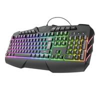 Trust Gaming Teclado LED semimecánico GXT 881 Odyss - Teclado Luminoso con diseño QWERTZ alemán, 6 Modos de iluminación Diferentes, Anti-ghosting, USB Plug & Play, PC/Ordenador Puerto