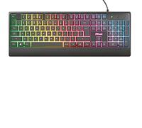 Trust Gaming Ziva - Teclado para Juegos, con iluminación LED Multicolor para PC, diseño Italiano, 12 Teclas Multimedia, diseño Robusto, USB Plug and Play, Color Negro
