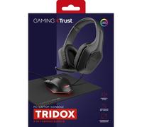 Trust Gaming GXT 790 Tridox Pack Gaming 3 en 1 - Cascos Ligeros con Drivers de 50 mm, Conexión 3.5 mm, Ratón Gamer USB 200-6400 dpi, Alfombrilla de Ratón, Paquete para PC/Portátil - Negro