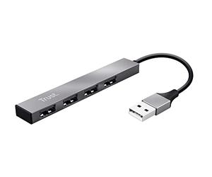 Trust Halyx Minihub USB 2.0 de Aluminio, Plata | 4 Puertos para PC, Portátil, Mac