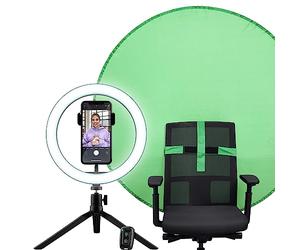 Trust Maku+ Aro de Luz 10" con Green Screen, Fondo Fotográfico Verde, Anillo de Luz con Trípode y Soporte para Móvil, Control Remoto Bluetooth, Selfie, TikTok, Youtube, Maquillaje, Fotografía
