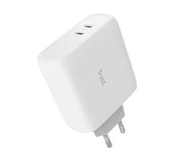 Trust Maxo Cargador USB C 65W Carga Rapida, 2 Puertos USB-C, 75% de Material Reciclado, Adaptador de Corriente Cargador iPhone iPad Samsung Galaxy Steam Deck Smartphone Portatil Tablet - Blanco