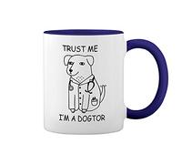 Trust Me I'm A Dogtor Greys anatomy Blanca taza de café con el borde azul y la manija Mug