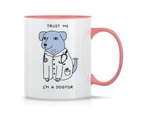 Trust Me Im A Dogtor Taza de Té y Café de Cerámica Clásica Blanca Negra y Rosa Mágica 330ml