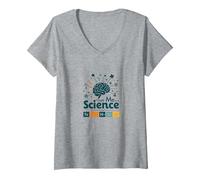 Trust Me I'm A Science Teacher Tabla periódica Humor Camiseta Cuello V, Mujer, Gris Jaspeado, L