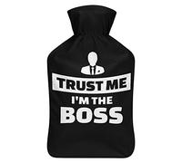 Trust Me I'm The Boss - Botella de agua de goma con cubierta de felpa suave, bolsa de agua caliente para invierno, manos y pies, protección contra el frío, 1000 ml