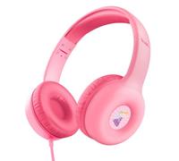Trust Nouna Auriculares con Cable para Niños 4-10 Años, Límite de Volumen (85dB), Cascos Plegables con Micrófono Incorporado y Adhesivos, Cable 3.5mm, Auriculares Infantiles para Switch, Rosa