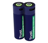 Trust Pilas Recargables AA con Puerto USB-C Integrado, Paquete de 2 | No Necesita Cargador de Batería, Alta Capacidad 1700 mAh, Carga con Cable USB/Cargador de Teléfono