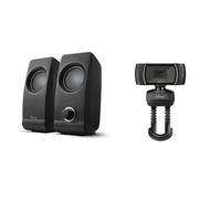 Trust Remo 2.0 Set de Altavoces, Jack 3.5 mm, 16 W, 50-20000 Hz Respuesta Frecuente & Trino HD Webcam con Microfono, 1280 x 720, Enfoque Fijo, Soporte Universal, USB 2.0, Camara