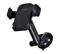 Trust Runo - Soporte de Coche para Smartphone, Montaje en Parabrisas, Base Firme, botón de liberación rápida, Abrazadera Trasera de Goma, iPhone, Samsung y Otros 55-100 mm - Negro