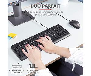 Trust Taro Pack Teclado y Ratón con Cable - Teclado AZERTY Francés, Resistente a Salpicaduras, Silencioso, Cable USB de 1,8 m, Teclado PC, Portátil, Computadora, Windows, Mac OS - Negro