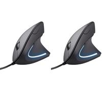 Trust Verto Ratón Vertical, Ratón Ergonómico con Cable USB 1000/1600 dpi, Iluminación LED, Sensor Óptico para PC, Ordenador, Laptop, Desktop, Mac - Negro (Paquete de 2)
