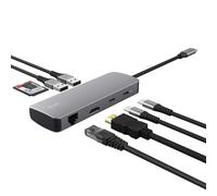 Trust Vylor Hub USB C 8-in-1 Adaptador Docking Station PC Computadora | HDMI 4K a 60Hz, Gigabit Ethernet, Lector de Tarjetas SD/MicroSD, USB-C USB-A, Puerto de Carga 100W, DELL HP Asus MacBook